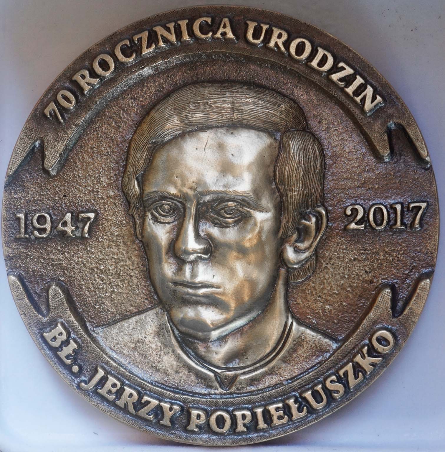 medal księdza Jerzego Popiełuszki, mosiądz oksydowany, awers