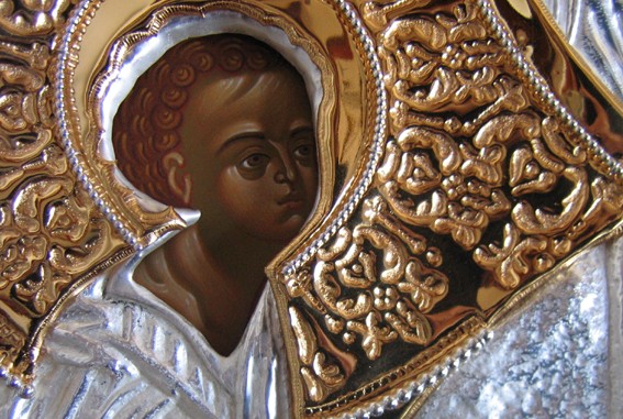 Oprawa ikony wykonana dla cerkwi katedralnej w Lublinie; 50 x 70 cm, mosiądz srebrzony, złocony