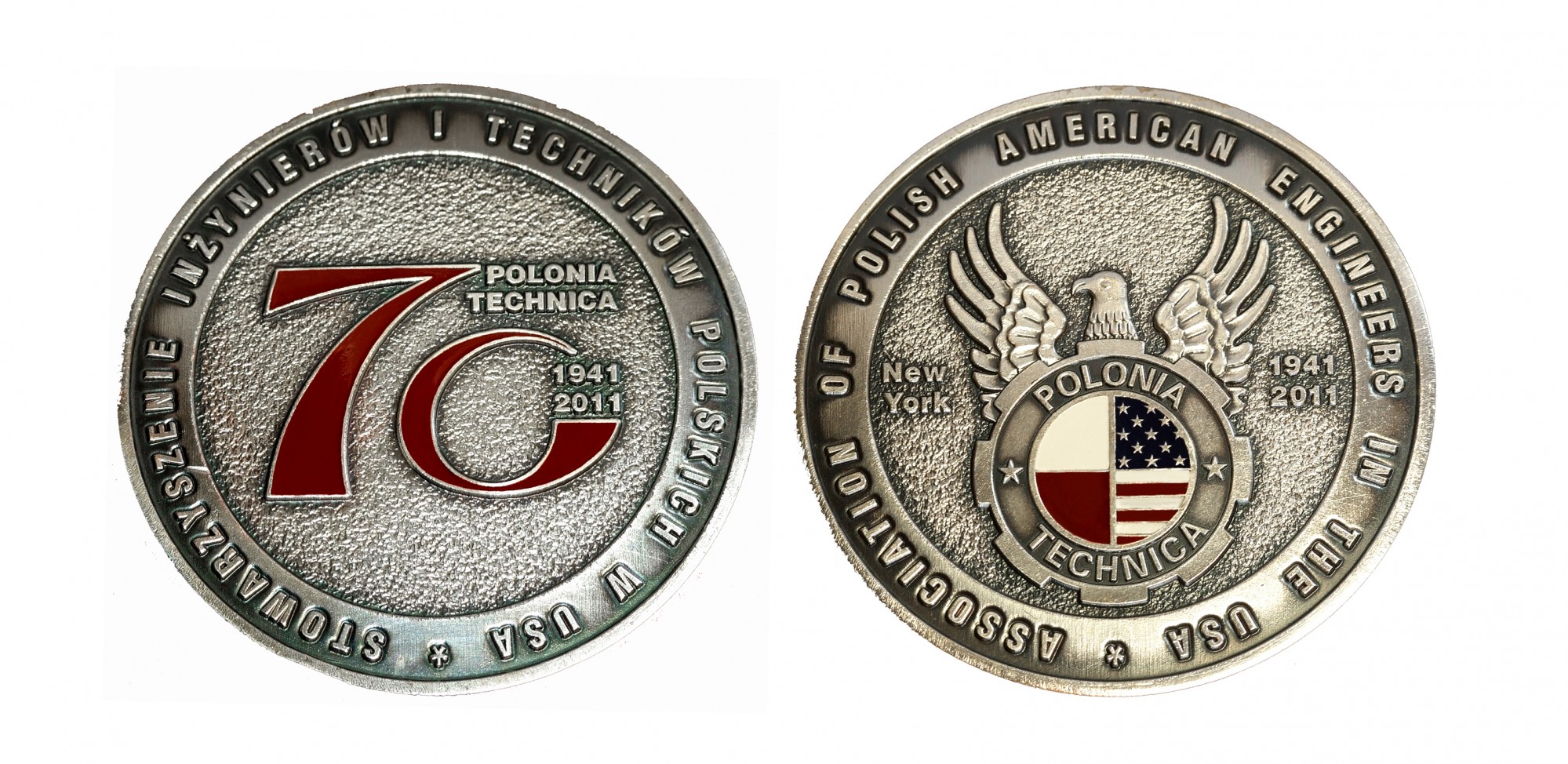 Medal okolicznościowy „Polonia Technica” dla Stowarzyszenia Inżynierów i Techników Polskich w Stanach Zjednoczonych Ameryki Północnej; średnica 70mm; brąz posrebrzany i oksydowany