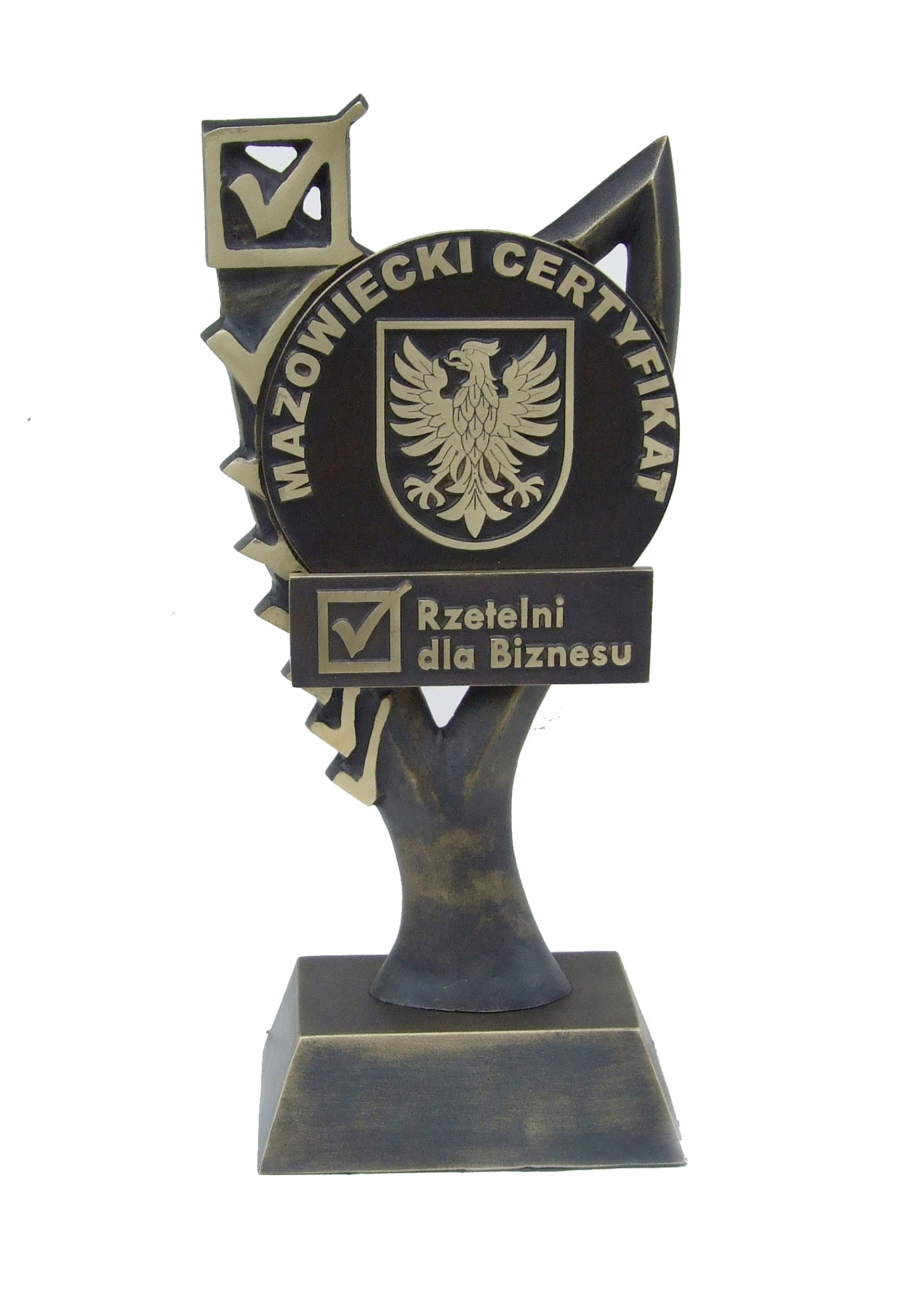 Statuetka „Regionalny Certyfikat” wykonana dla firmy EUROPA 2000 CONSULTING; brąz