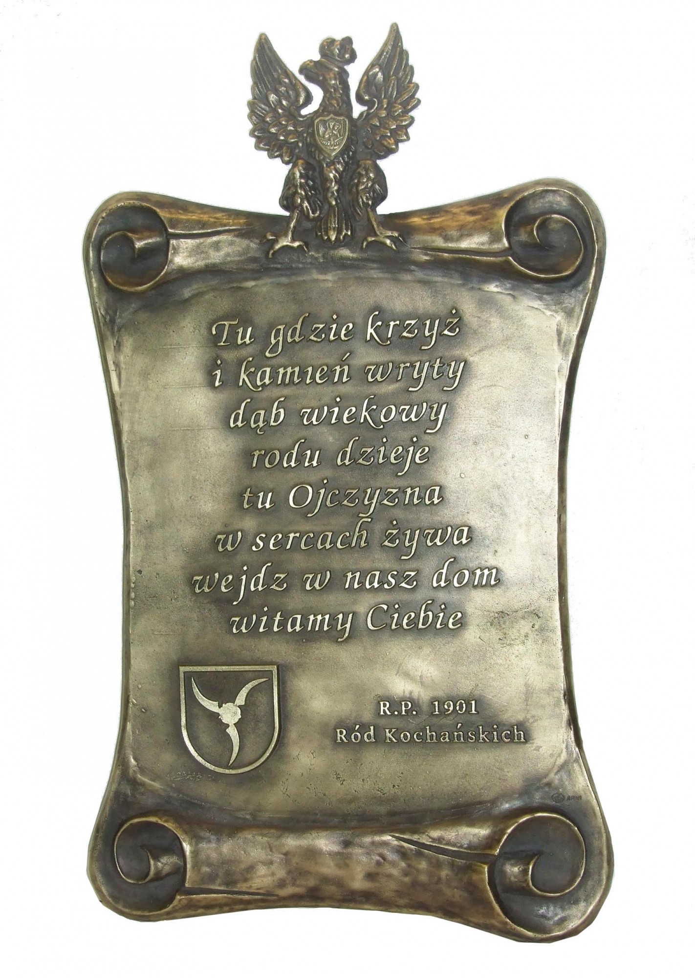 Tablica pamiątkowa umieszczona na kamieniu wykonana z brązu oksydowanego